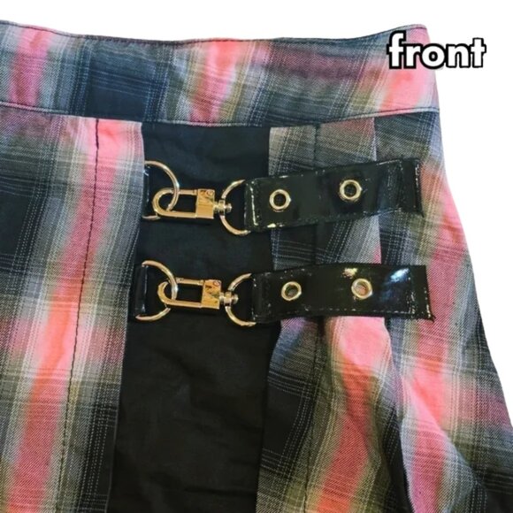 💎 disturbia buckled pleated pink check mini skirt size 14 - Picture 5 of 8
